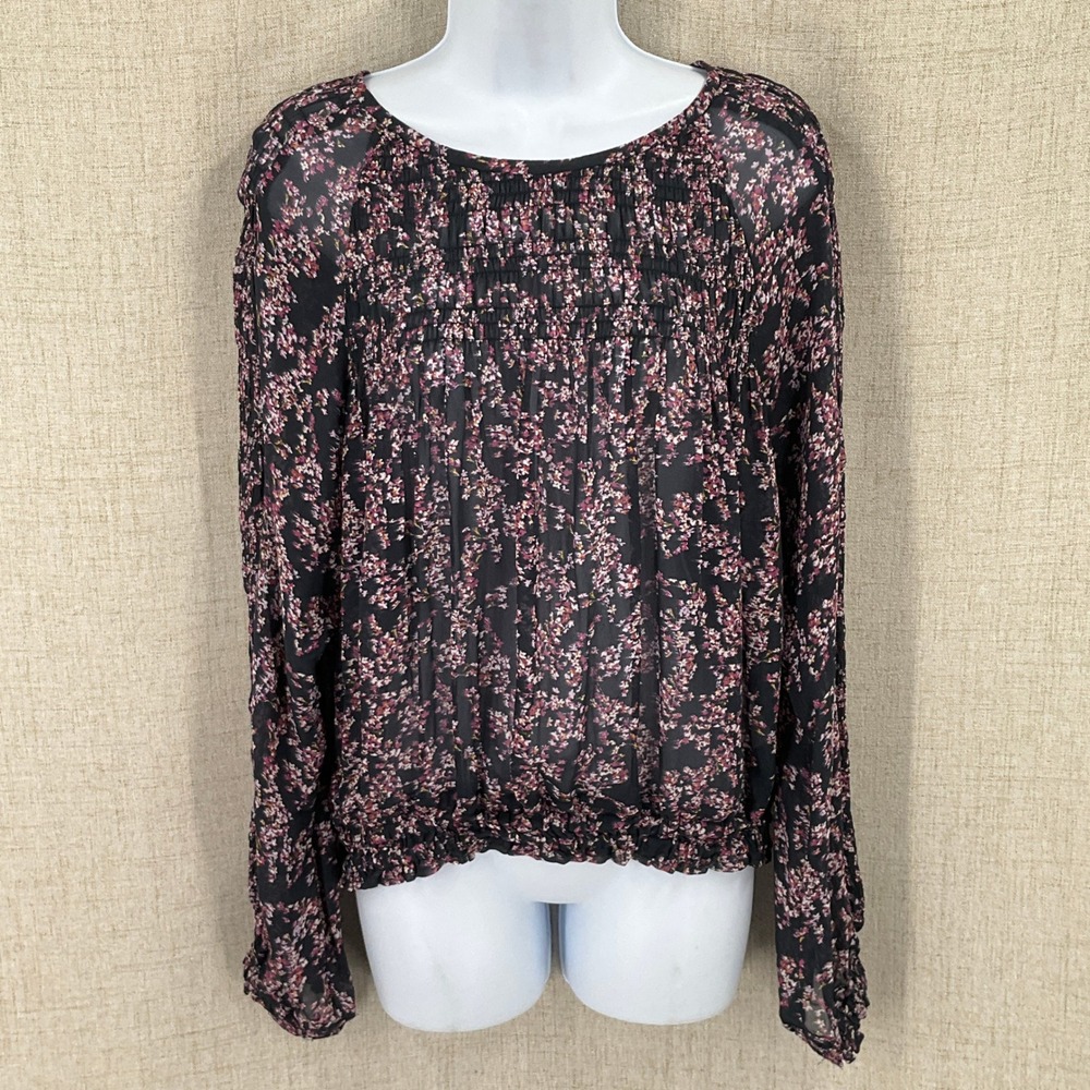 Rag & Bone Blouse Womens M Navy Dark Floral Smocked Airy Romantic Whimsical